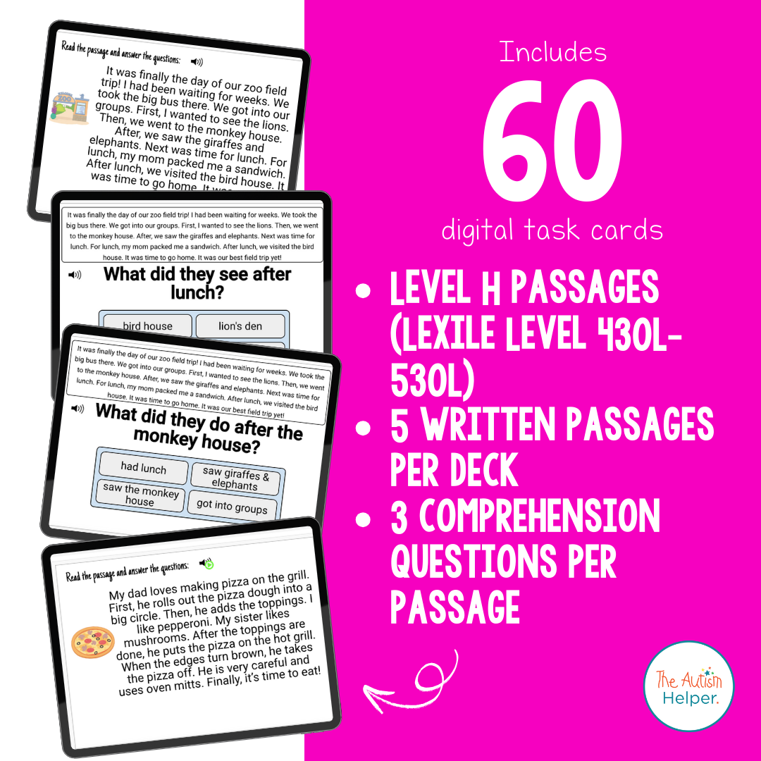 Reading Comprehension Level H Interactive Boom Cards