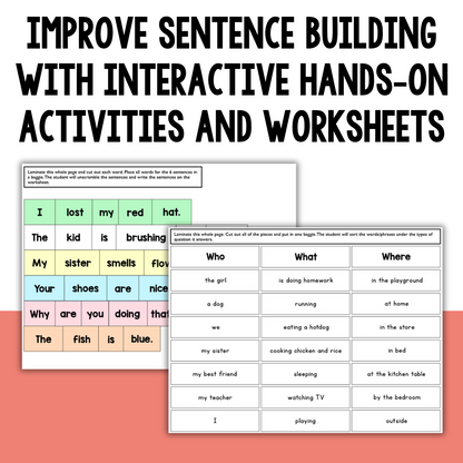 4 Sentence Building Literacy Centers for Special Education