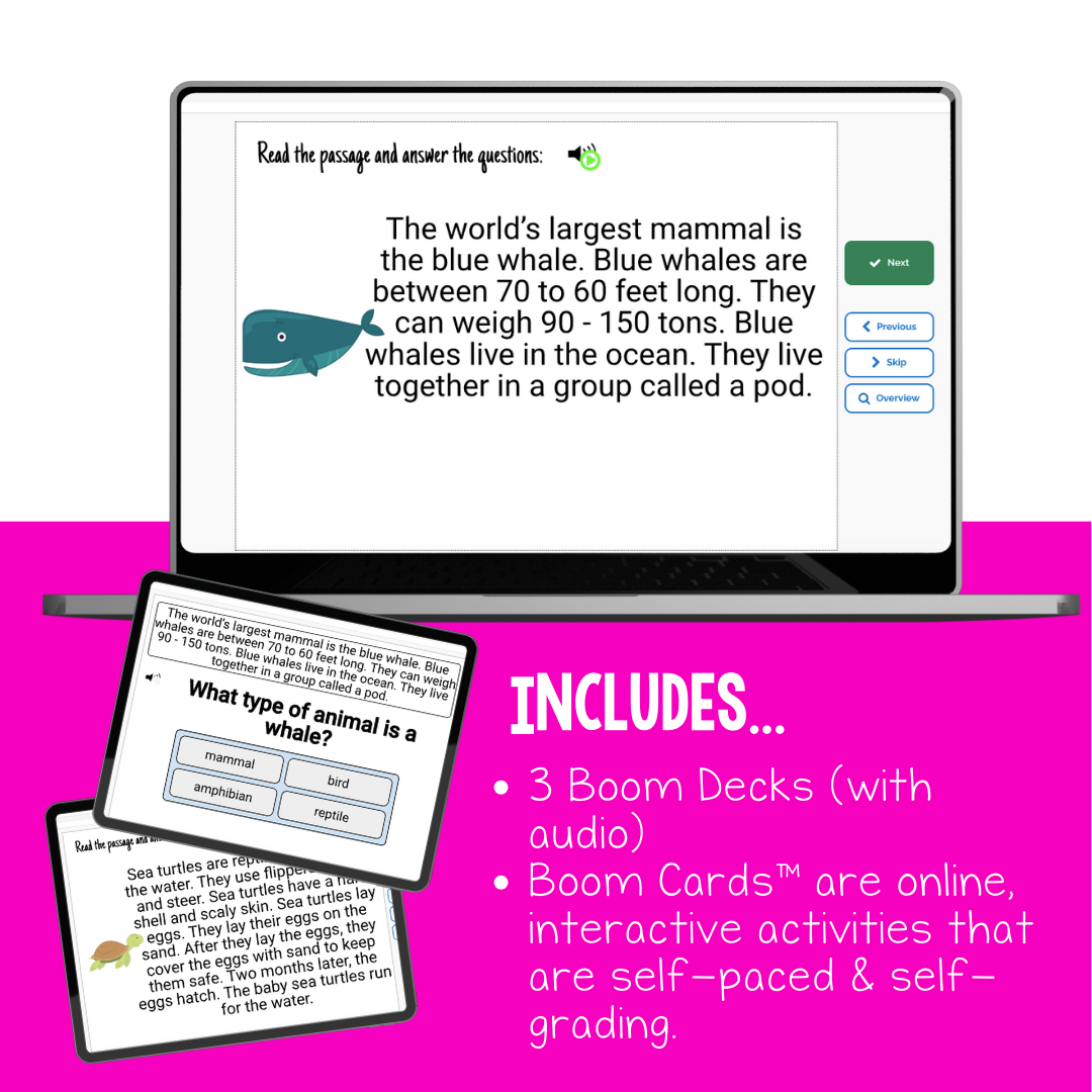 Reading Comprehension Level J Interactive Boom Cards