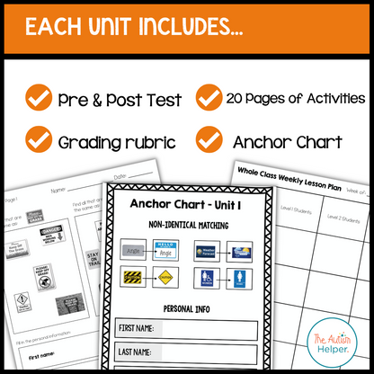 Functional Literacy Leveled Daily Curriculum {LEVEL 1}