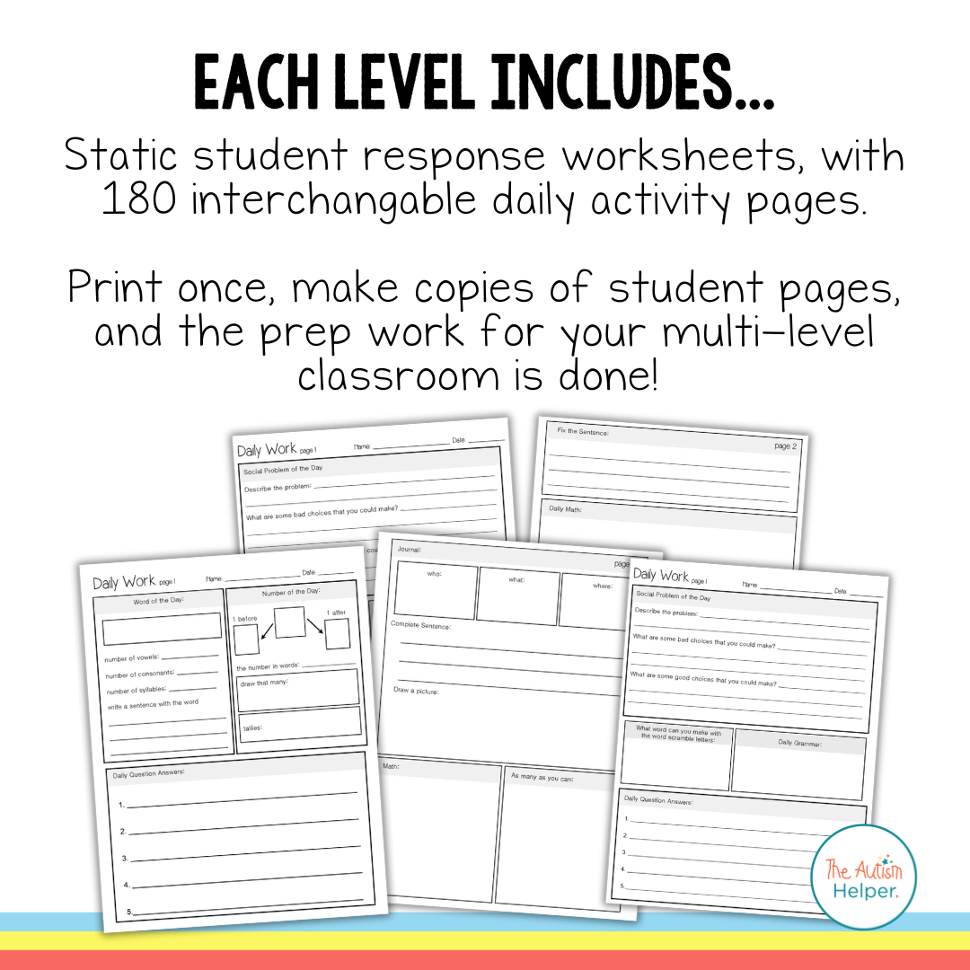 Leveled Daily Independent Work BUNDLE