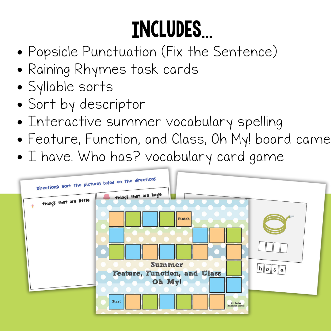 Summer Reading Centers and Literacy Games for Special Education