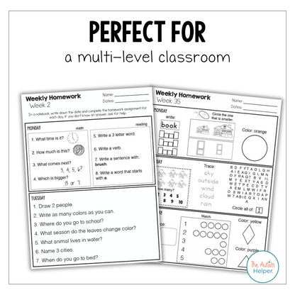 Leveled Homework BUNDLE