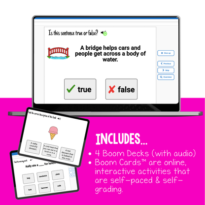 Vocabulary Reading Comprehension Interactive Boom Cards