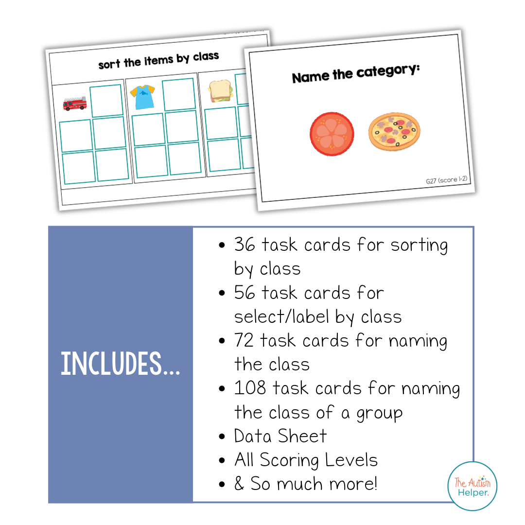 Class/Category Task Cards [ABLLS-R Aligned B19, C39, G17, G25, G27]