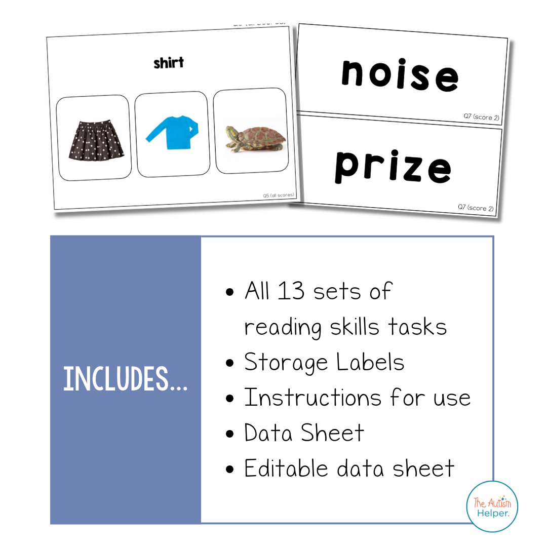 Reading Skills Task Card BUNDLE [ABLLS-R Aligned ALL Q TASKS]