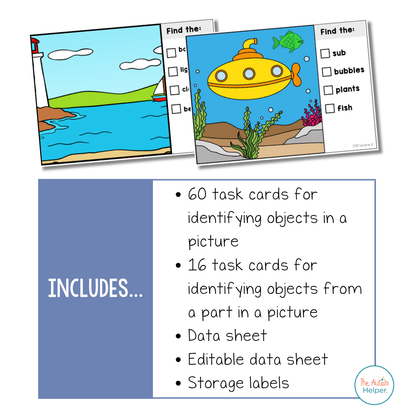 Find Objects in a Scene Task Cards [ABLLS-R Aligned C43, C44]