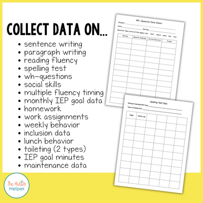 Editable Special Education Data Sheets Set 2