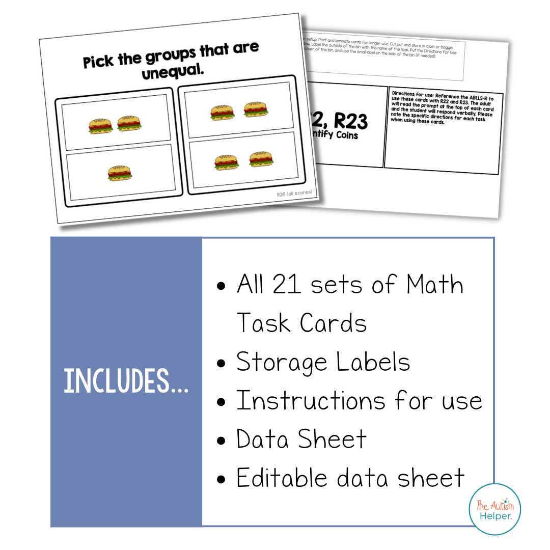 Math Task Card BUNDLE [ABLLS-R Aligned ALL R TASKS]