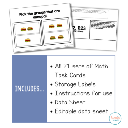 Math Task Card BUNDLE [ABLLS-R Aligned ALL R TASKS]