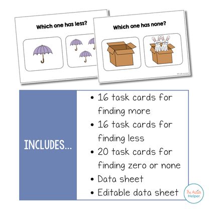 More, Less, and None Task Cards [ABLLS-R Aligned R9, R10, R13]