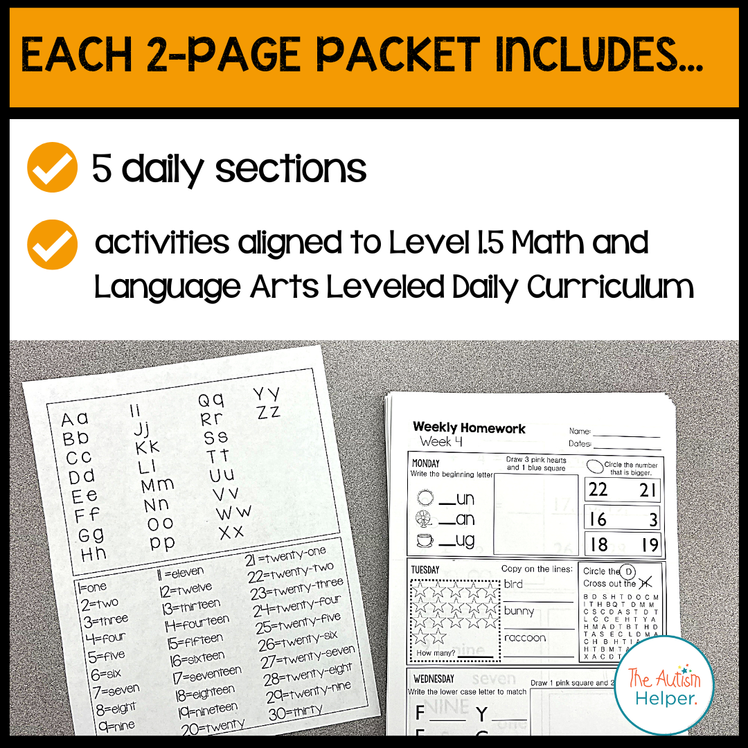 Leveled Homework {Level 1.5} – The Autism Helper