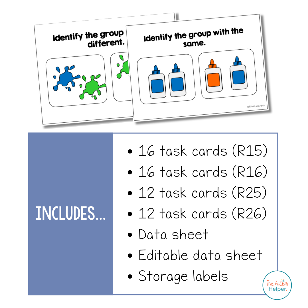 Same/Different & Equal/Unequal Task Cards [ABLLS-R Aligned R15, R16, R25, R26]