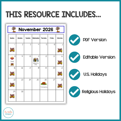 2026-2027 Editable Visual Monthly Calendars