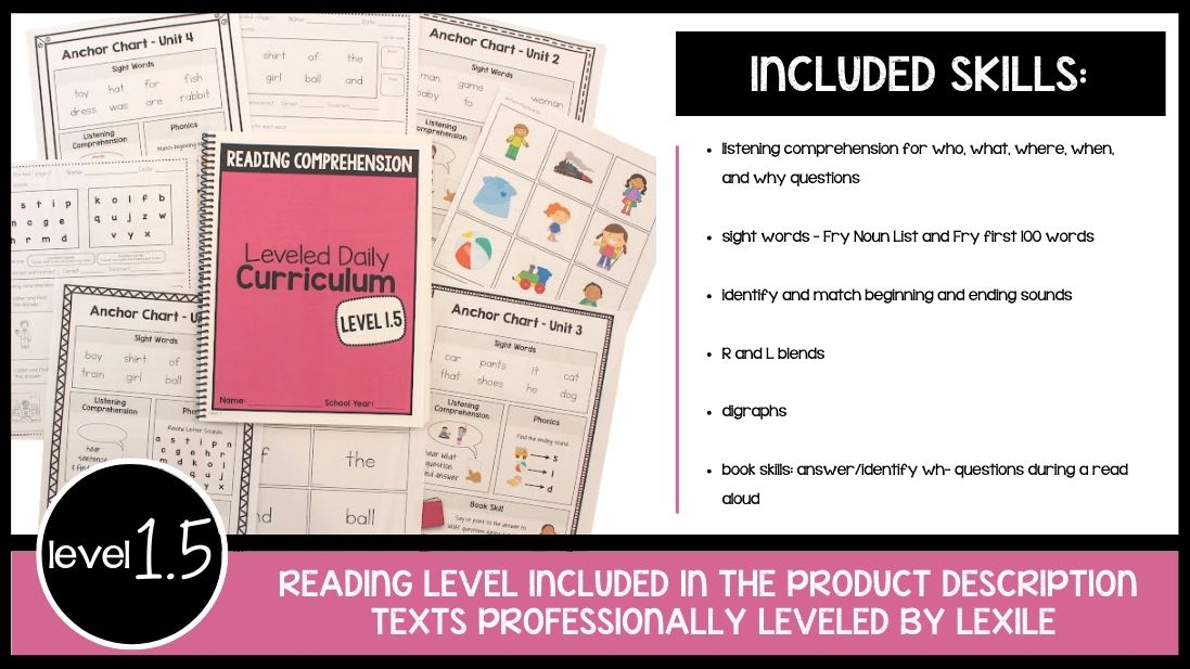 Reading Daily Program Level Reading Comprehension Leveled Daily Curriculum {LEVEL 1.5} – The Autism ...
