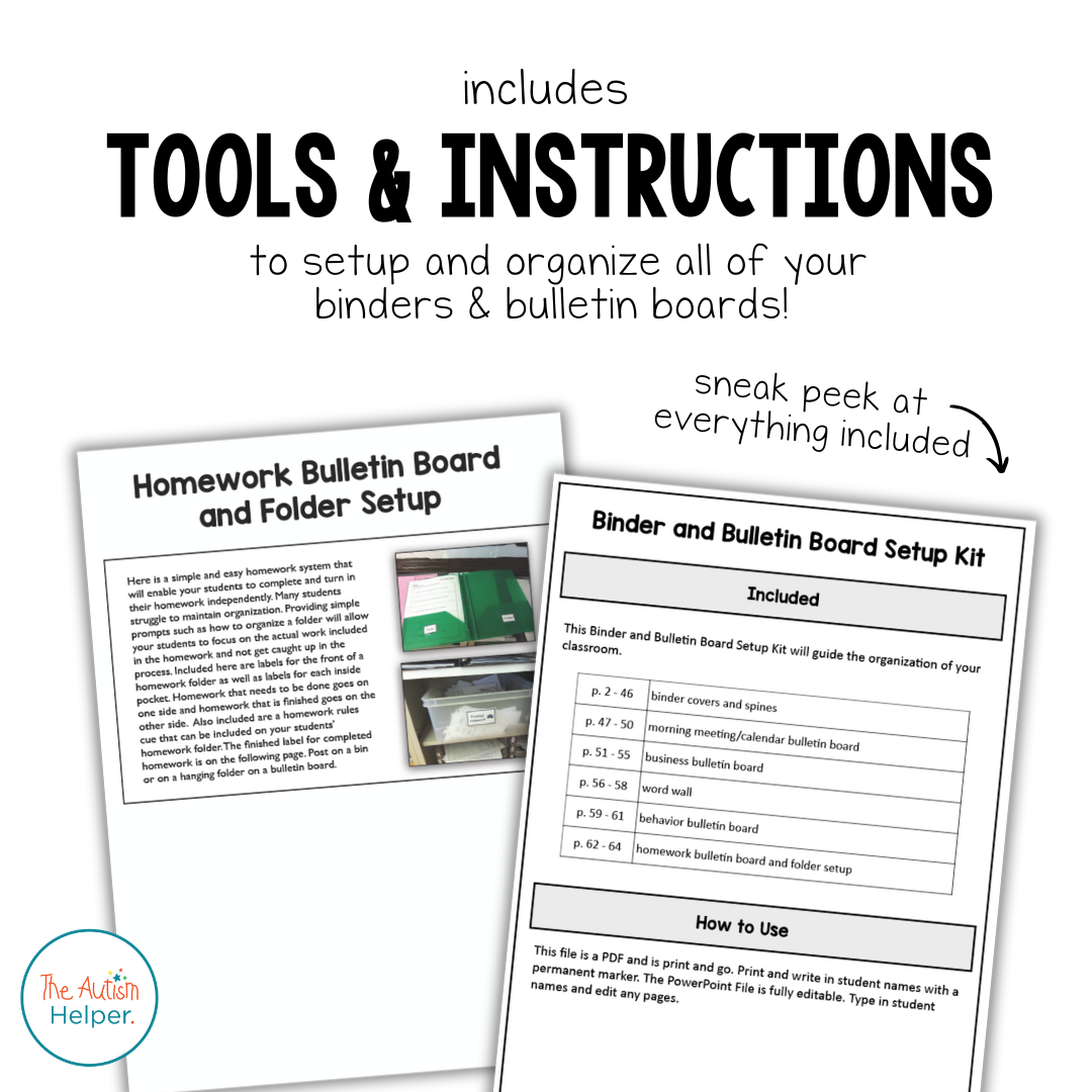 Binder and Bulletin Board Organization and Setup Tools