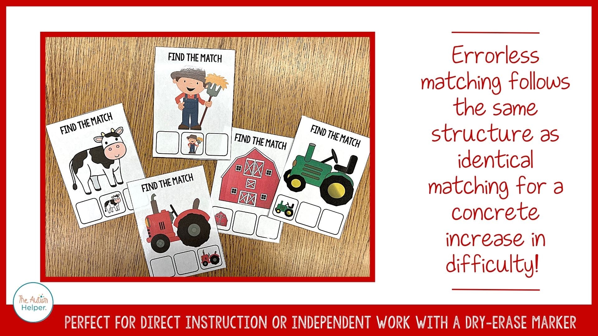 Identical Matching Errorless Farm Themed Errorless & Identical Matching Task Cards – The Autism Helper
