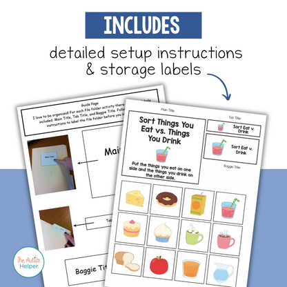 Sorting File Folder Activities for Food, Animals and Clothing