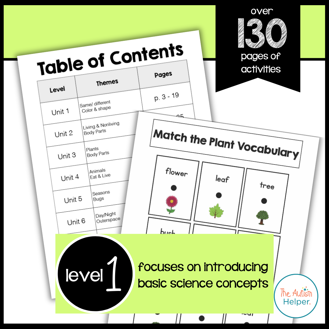 Level 1 Science Leveled Daily Curriculum FILE FOLDER ACTIVITIES