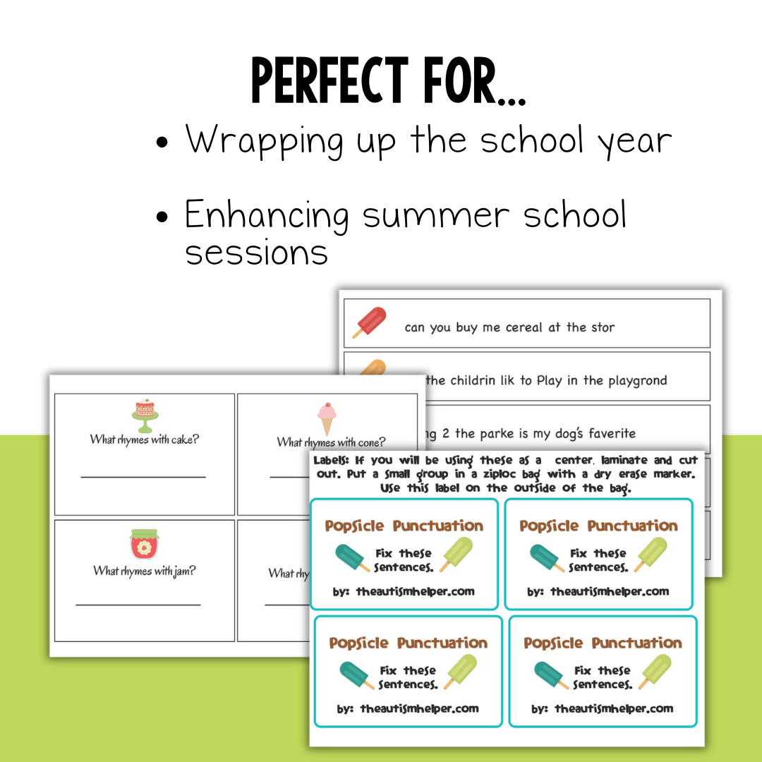 Summer Reading Centers and Literacy Games for Special Education