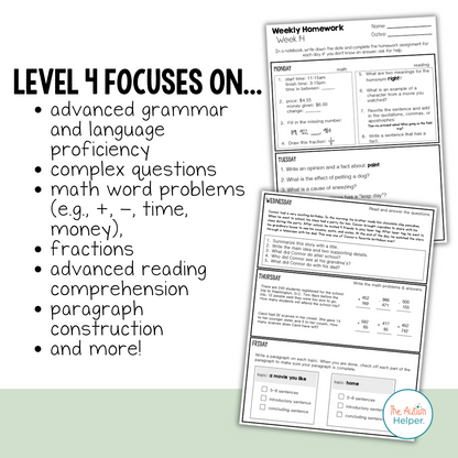 Leveled Homework {Level 4}