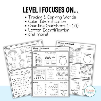 Leveled Homework {Level 1}