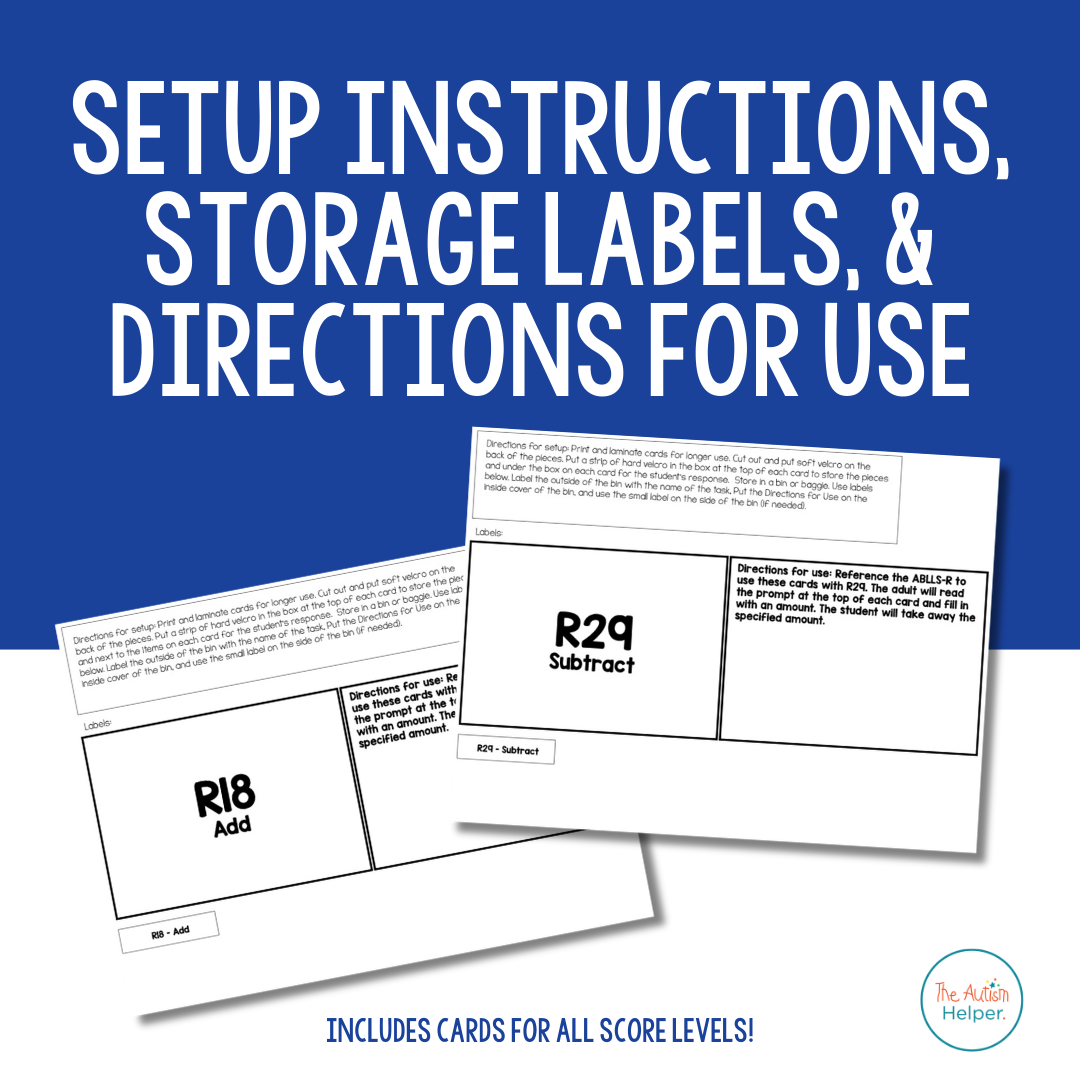 Add & Subtract Task Cards [ABLLS-R Aligned R17, R18, R20, R27, R28, R29]