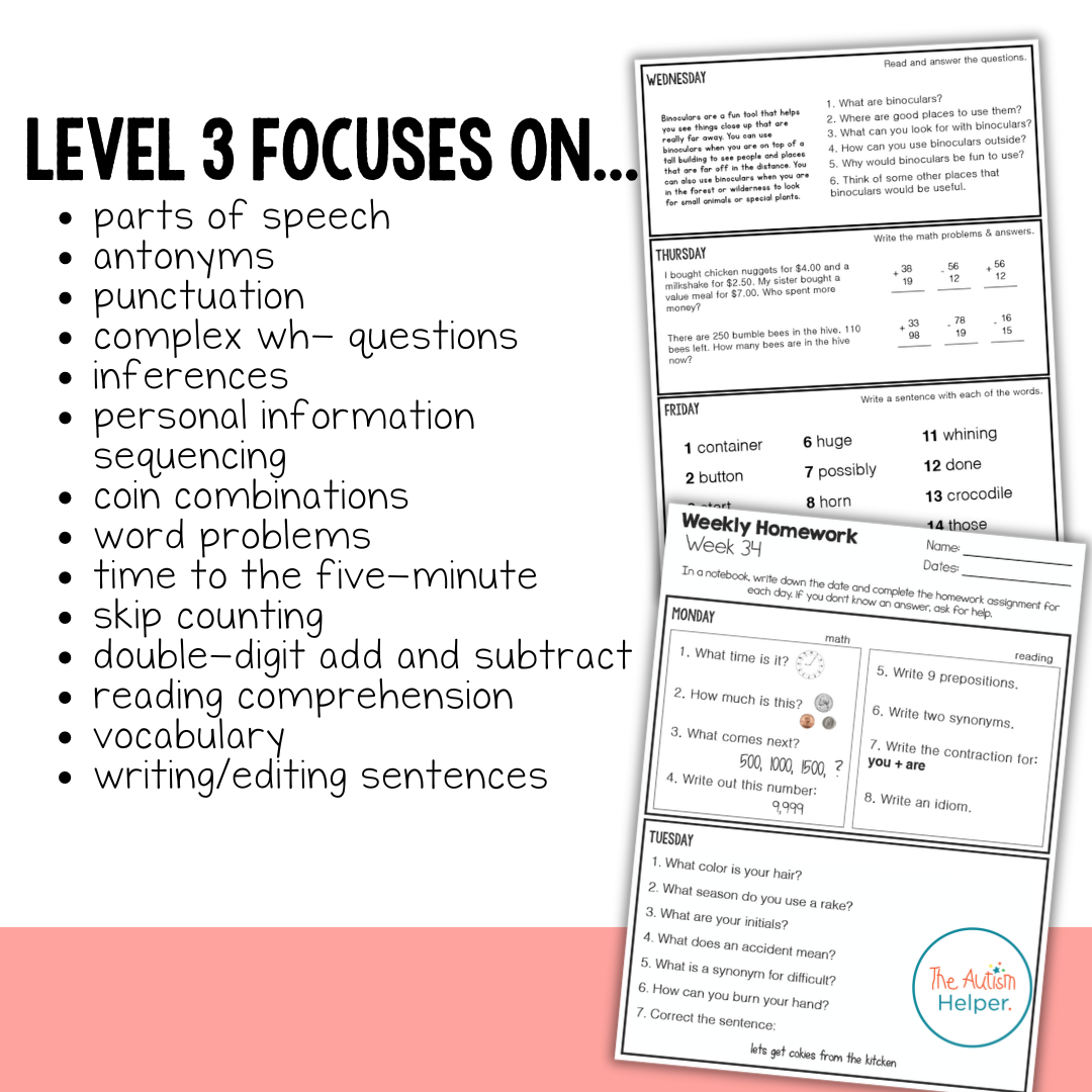 Leveled Homework {Level 3}