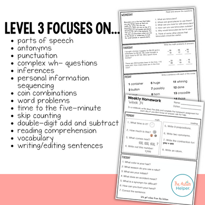 Leveled Homework {Level 3}