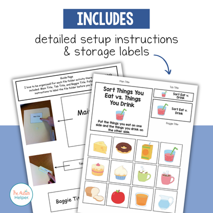Food, Animals, and Clothing Sorting File Folder Activities