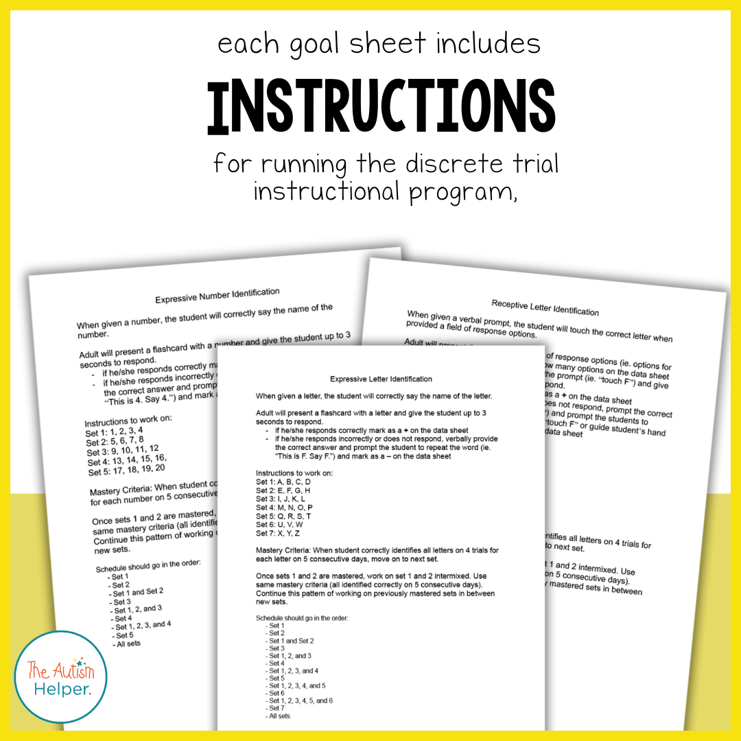 Editable Discrete Trial Data & Goal Sheets Set 1