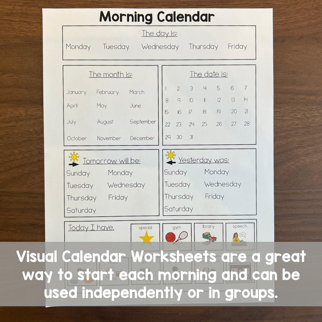 Visual Calendar Worksheets