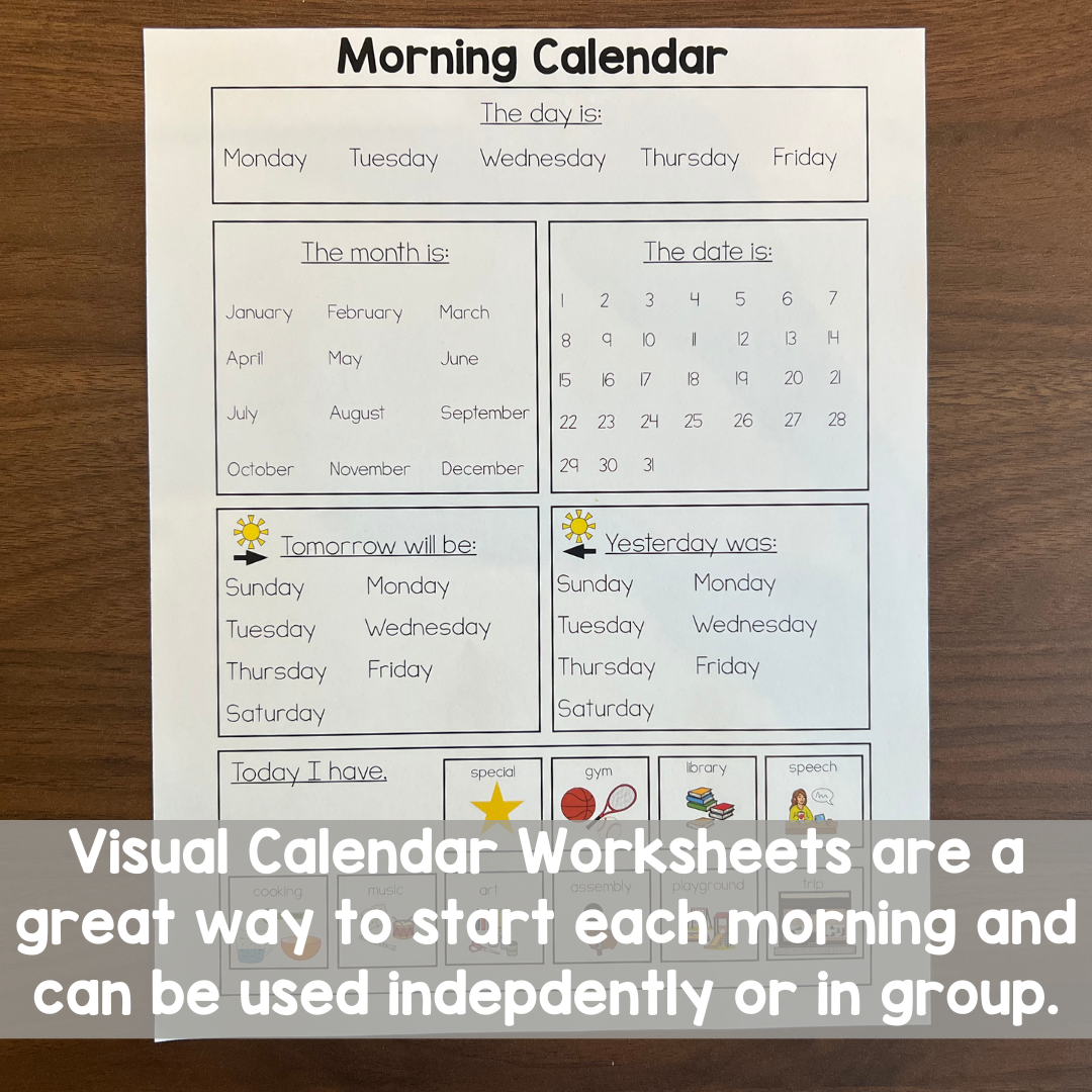 Helper Visual Daily Visual Calendar Worksheets 2025 2026 Special Education Life ...