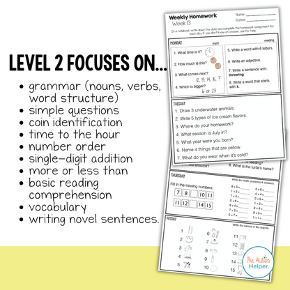 Leveled Homework {Level 2}