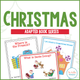 Christmas Adapted Book Series cover with three books featuring a gingerbread house, Santa, and wrapped presents