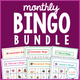 Monthly Bingo BUNDLE: cover with seasonal game boards for September, December, March, February, November, and January