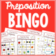 Preposition Bingo: cover with visual position-word boards and calling cards using circles, squares, and arrows