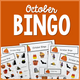 October Bingo: cover with Halloween picture boards, calling cards, and pumpkins for seasonal vocabulary