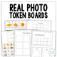 Real Photo Token Boards cover with 'I am working for' boards, choice boards, and real-photo reward cards like chips and candy