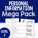 Personal Information Mega Pack Level 2 cover with visual questions, adapted books, and worksheets