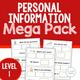 Personal Information Mega Pack Level 1 cover with editable visual learning activities