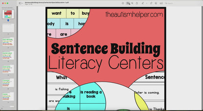 4 Sentence Building Literacy Centers for Special Education