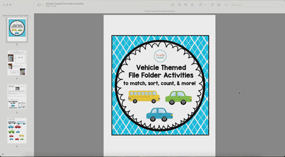 Vehicle Themed File Folder Activities