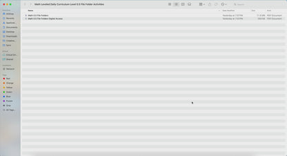 Level 0.5 Math Leveled Daily Curriculum FILE FOLDER ACTIVITIES