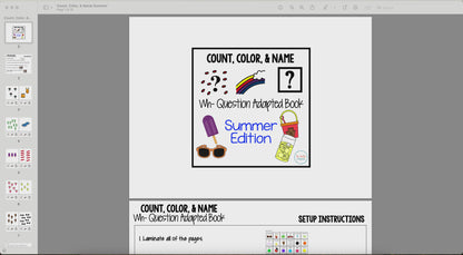 Count, Color, & Name Wh-Question Adapted Book - Summer