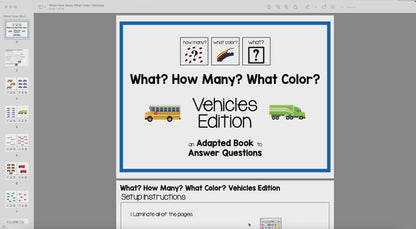 How Many? What Color? What? Adapted Book {Vehicles}