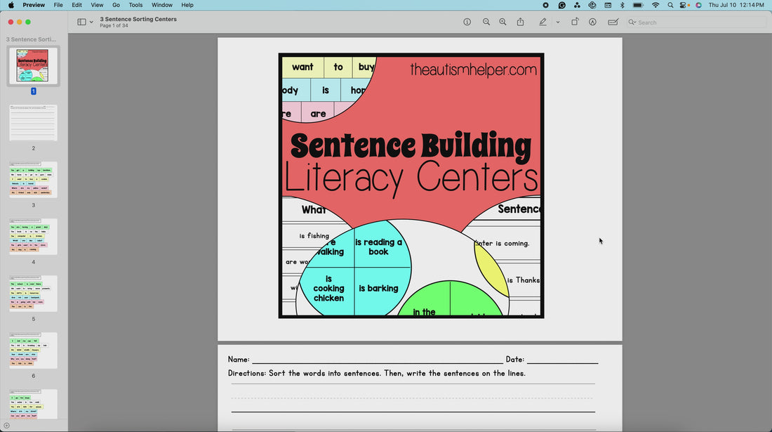 4 Sentence Building Literacy Centers for Special Education – The Autism ...
