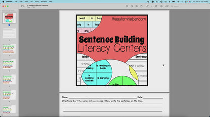 4 Sentence Building Literacy Centers for Special Education