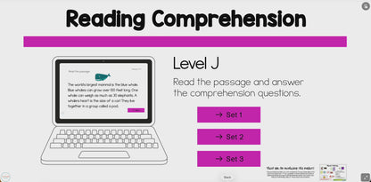 Level J Reading Comprehension Digital Task Cards