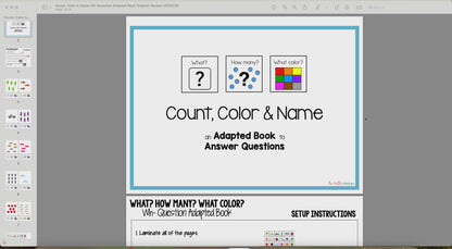 Count, Color, & Name Wh-Question Adapted Book